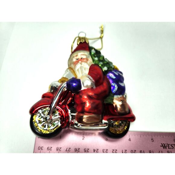 Artisan Blown Glass Santa Claus on Motorcycle Ornament Collectible Christmas - Picture 7 of 7